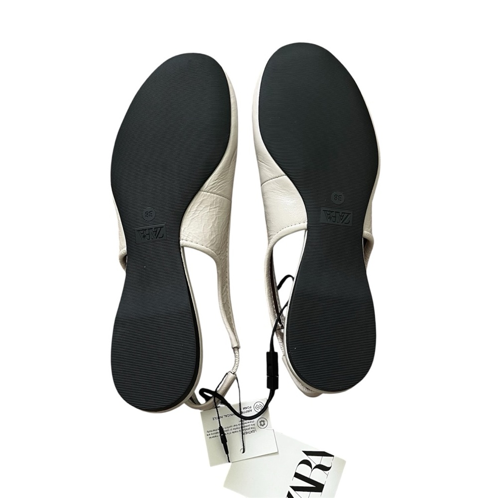 Zara Leather Slingback Ballet Flats White Minimalist Summer Party Size 7.5 NWT - Picture 9 of 9